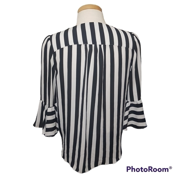 Inc International Concepts Striped Faux Wrap Bell Sleeve Sheer Blouse - Picture 4 of 11